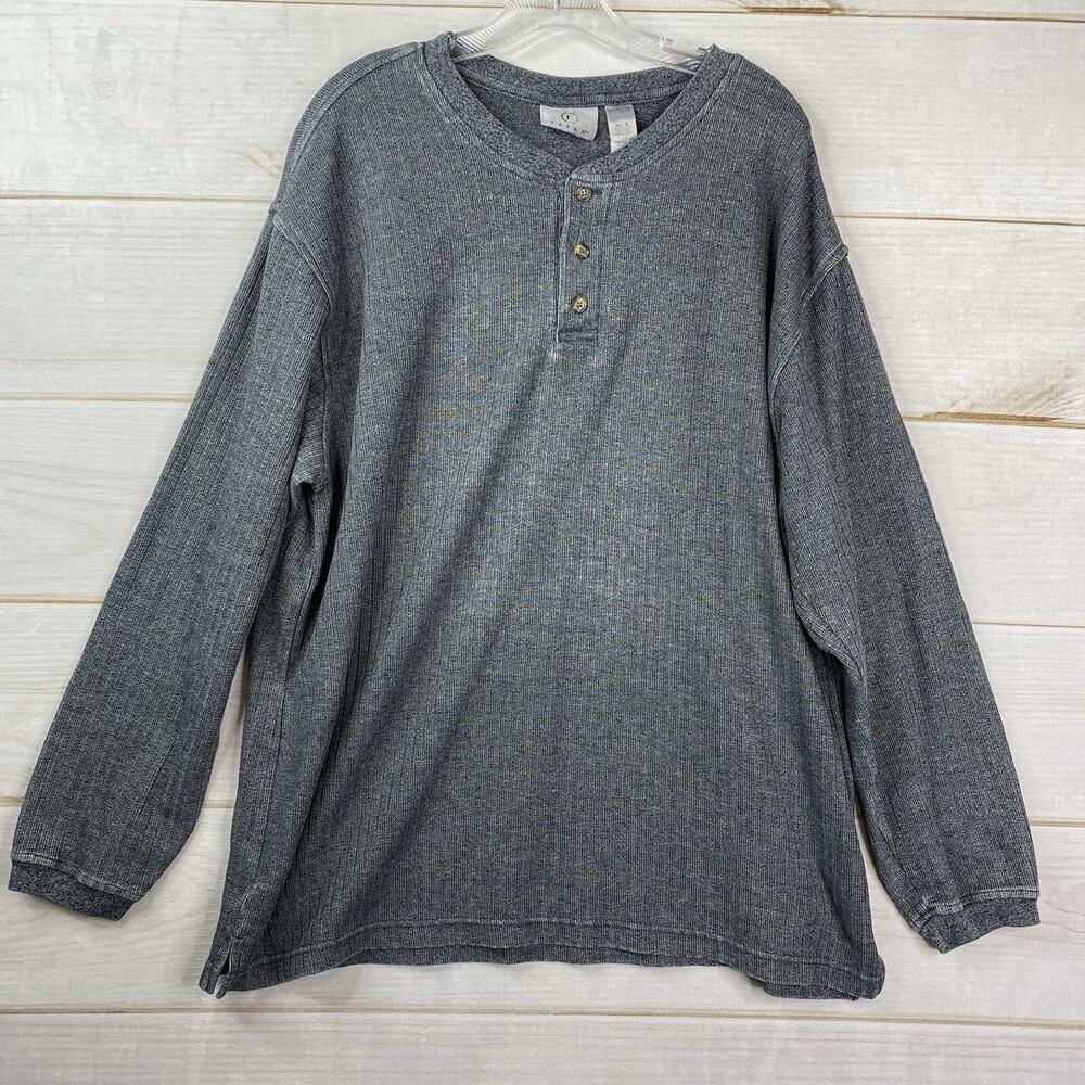 Farah Shirt Mens XL Gray Black Pull Over Long Sleeve Henley 1/4 Button Knit Top